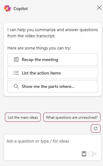 Copilot's many offerings after a meeting.