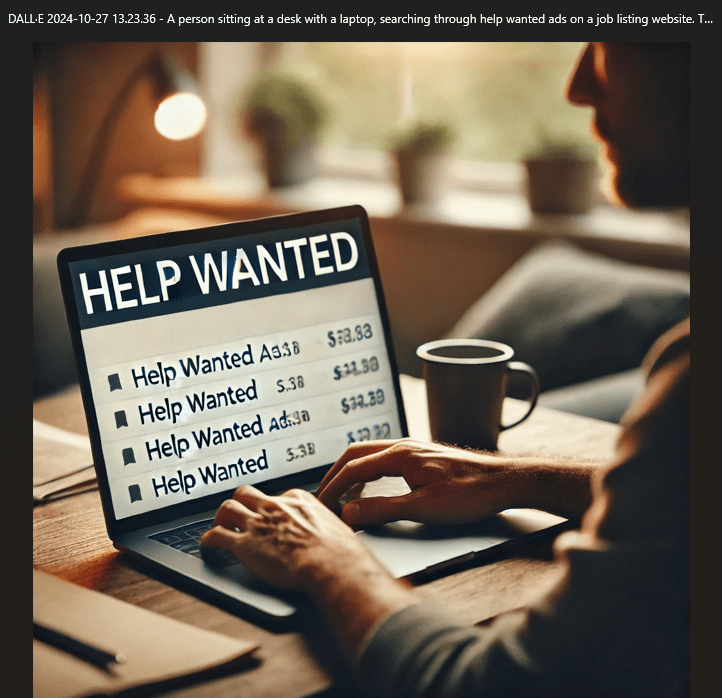 a person searching the help wanted ads on a laptop